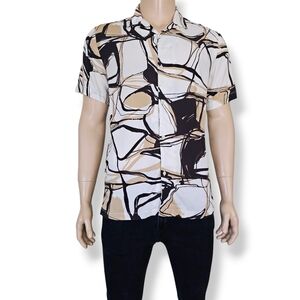 Denim & Flower Black & White Abstract Casual Shirt Size Large